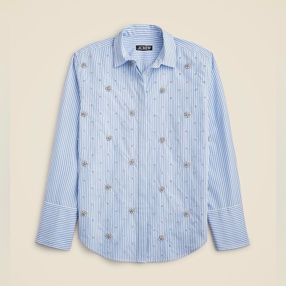 J. Crew Collection Garçon Embellished Shirt in Blue Pinstripe NWT
